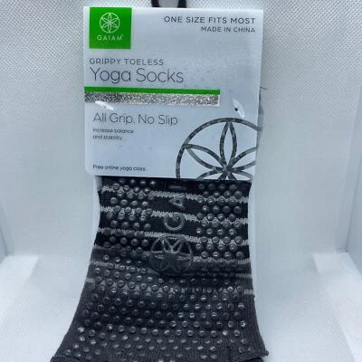 Gaiam Grippy Toeless Yoga Socks Fits Women 5-10 Men 4-9 shoe size