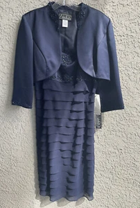 Alex Evenings Woman’s 2 Piece Evening Dress Beaded Bolero Jacket Navy Sz 12 NWT - Picture 1 of 7