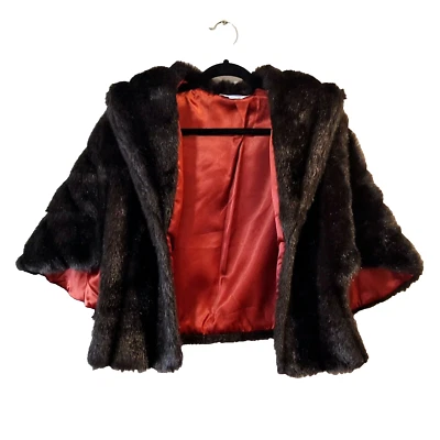 Vintage Anthony Richard Dark Brown Faux Fur Shoulder Wrap Shawl Stole Red Lining - Image 1 of 3