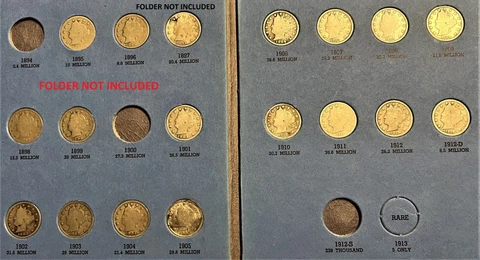 18 COINS FROM PAGE 2 AND 3 OF 1883-1912 V-NICKEL SET (FOLDER NOT INCLUDED) Cover