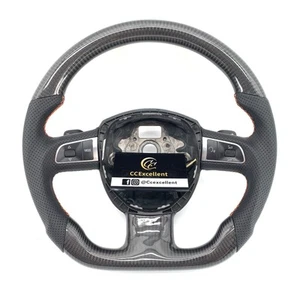 für Audi A4 S5 Rs5 A5 A3 S4 A6 B7 B8 Q7 Brauch Real Carbonfaser Leder Lenkrad - Picture 1 of 10
