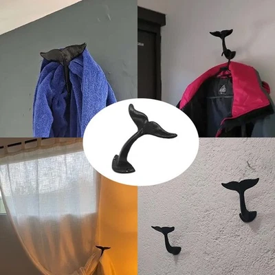 Artistic Whale Tail Hook in Sturdy Iron for Mounting in Entryway or Bathroom - Image 1 of 4