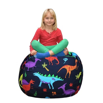 Bean Bag Chair for Kids - Stuffed Animal Toy Storage Cover with zipper - Dino... - Image 1 of 4