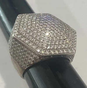 Chunky Bling Ring 925 Sterling Silver Signed Olivia Ice Pave C Z Size 9 - 19.5g - Picture 1 of 9