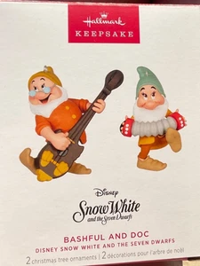 Disney Ornament Hallmark “Bashful & Doc From SnowWhite And The Seven Dwarfs NEW - Picture 1 of 1