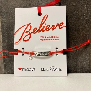 Macys 2021 Make A Wish Bar Bracelet Lot of 3 Believe Silver-tone Red Slide Cord - Picture 1 of 2