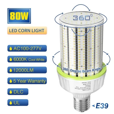 E39 LED COB Bulb Corn Light 80W 6000K Warehouse High Bay Garage Retrofit Lights - Image 1 of 4