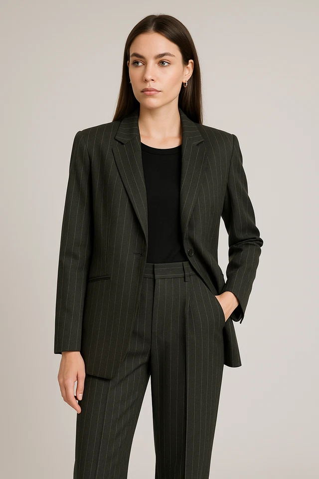 Saks Fifth Avenue Folio Mujer Blazer Conjunto 6 Lana Dos Piezas Rayas Corpcore Oficina Foto 1 de 4