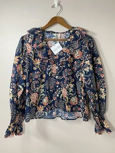Sonmer Top Damen LARGE Blumen Rüschen V-Ausschnitt Langarm gewellt bestickt - Bild 1 von 11