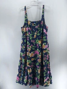 old navy dress women size XL blue floral summer sleeveless linen blend FIT MEDIU - Picture 1 of 10