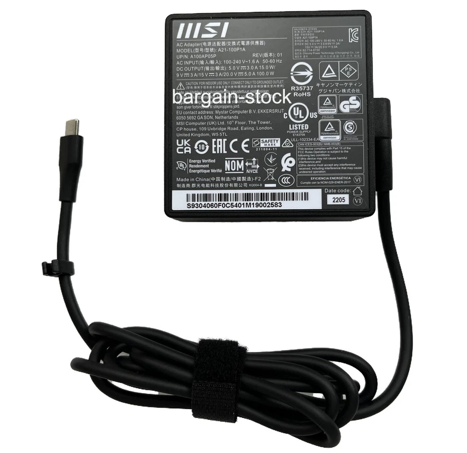 Original MSI 20V 5A 100W AC Adapter Charger For MSI Summit E16 Flip A12UDT-031 - Image 1 of 4