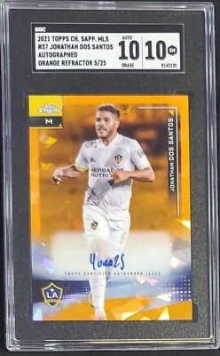 2021 Topps Chrome Sapphire MLS Jonathan Dos Santos Auto Orange/25 Auto 10 SGC 10 - Image 1 of 2
