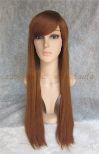 Girl Synthetic Long Straight Hair Golden Brown Wig Heat Resistant Women Full Wig - Picture 1 of 4