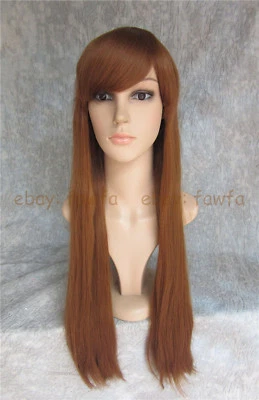 Peluca sintética de cabello largo liso dorado marrón resistente al calor para mujer Foto 1 de 4