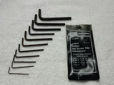 SEARS CRAFTSMAN 11 PIECE HOLLOW SET SCREW KEY ASSORTMENT 946693 MADE IN USA - Image 1 of 4
