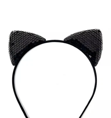 Amscan Black Cat Ears Headband Sparkly Sequin Hairband Halloween Fancy Dress🐈‍⬛ - image 1 of 4