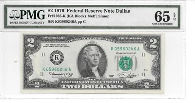 1976 Dallas $2 FRN (KA Block) PMG 65 EPQ Gem Uncirculated - Image 1 of 4