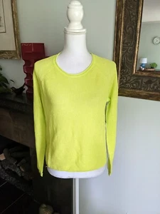 NEW White + Warren Linen Ribbed Crewneck Neon Yellow Women's XS Long Sleeve - Picture 1 of 10
