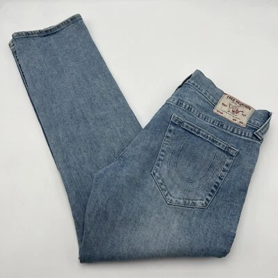 Mens True Religion Stone Washed Embossed Logo Ricky Relaxed Straight Jeans 38x33 - Image 1 of 4