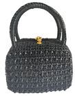 Vintage Woman’s Barbara Lee Black Beaded Straw Evening Bag Clutch Italy Leather