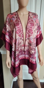 Chico's Women's Dark Maroon Multi Silky Reversible Mirage Ruana Topper, One Size - Picture 1 of 7