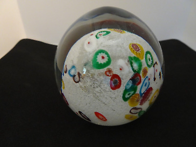 Unmarked Millefiori & Fizzing Bubbles Art Glass Paperweight>