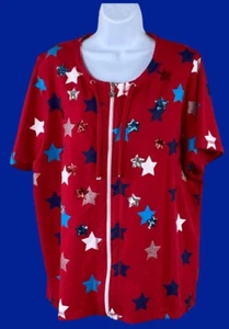 Quacker Factory Red White Blue Stars Sparkle Sequin Jacket Zip Top Womens XL - Picture 1 of 11