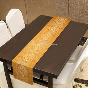 Indischer Jacquard Tischläufer Brokat gelb Elefant lang Esstisch Abdeckung - Bild 1 von 6
