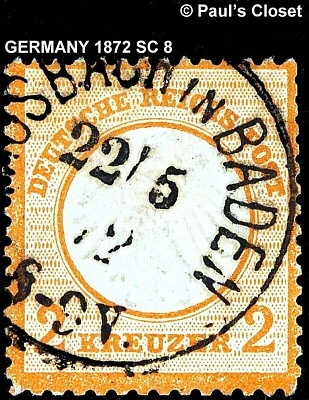 GERMANY 1872 SC 8 EMPIRE EAGLE W/SMALL SHEILD ORANGE 2kr UNG VERY FINE - Image 1 of 2