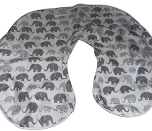 Boppy Premium Pillow Cover Gray Elephants Gray Plaid Feeding Nursing Playtime - Picture 1 of 5