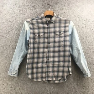 Field & Stream Denim Jacket Mens L Blue Plaid Cotton Long Sleeve Collared Pocket - Picture 1 of 19