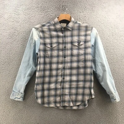 Field & Stream Denim Jacket Mens L Blue Plaid Cotton Long Sleeve Collared Pocket - Image 1 of 4