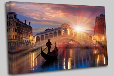 Venice Bridge Sunset Canvas Wall Art Picture Print - Image 1 of 4