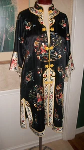 TOLLER VINTAGE SEIDE ASIATISCH CHINESISCH KOMPLIZIERT HANDBESTICKT KIMONO MORGENMANTEL - Bild 1 von 13