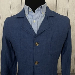 John Henric Men's Medium Blue Check Linen Unstructured 3-Button Jacket Blazer - Picture 1 of 9