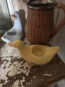 Ducks Party lite Duck Ceramic Yellow and Blue Tealight Candle Holders Set 2 - Picture 1 of 4