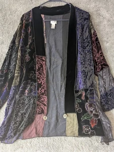 Chico's Open Front Patchwork Draped Jacket Size 1 (M) Multicolor Long Sleeve - Picture 1 of 7
