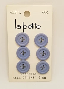 La Petite ~ runde blaue 4-Loch Knöpfe (5/8") 6 auf Karte neu aus altem Lagerbestand #433 L - Bild 1 von 2