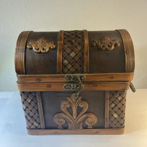 Wooden Dome Shaped Stash Box Storage Chest Vintage Look Old Hand Craft Treasure - Picture 1 of 12