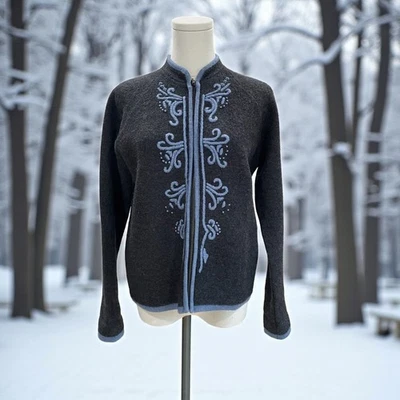 Cárdigan de Lana Karen Scott Petites Suéter Bordado Cremallera Invierno Cottagecore Foto 1 de 4