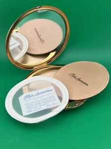 Vtg ELGIN AMERICAN Art Deco Yellow Gold Powder Rouge Compact Gold Tone Unused - Picture 1 of 15