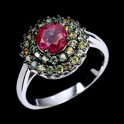 925 Sterling Silver Ring Round Ruby 6mm Sapphire Gemstone Jewelry Size 8 - Image 1 of 4