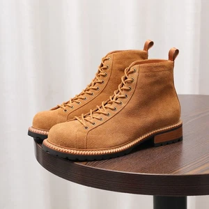 Yellow Retro Boots Motorcycle Workwear Boots Men's Suede Leather Casual Boots - Picture 1 of 22