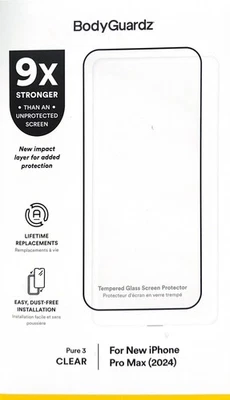 BodyGuardz Pure 3 Tempered Glass Screen Protector - iPhone 16 Pro Max - Image 1 of 3