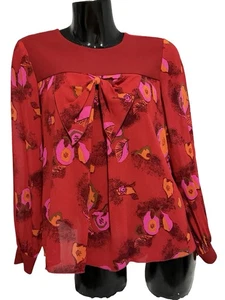 Top donna Anna Sui rosso manica lunga blusa civetta taglia 6 - Foto 1 di 17