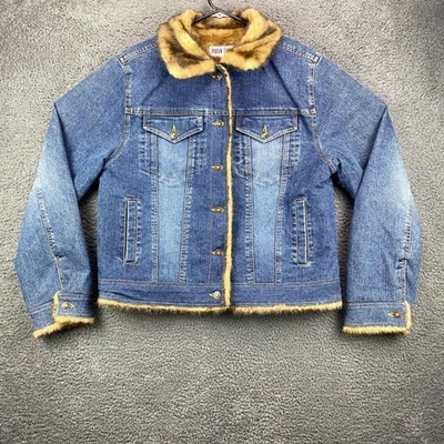 Marvin Richards Denim Jacket Faux Fur Collar Cuffs Western Jean Coat Women's L - Image 1 of 4