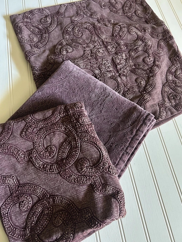 3 Pottery Barn 2 Drew 刺绣和 1 雪尼尔提花枕头套紫色 — 第 1/4 张图片