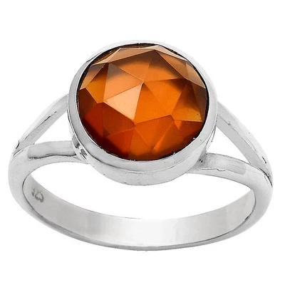 Faceted Lab Created Padparadscha Sapphire 925 Silver Ring s.8.5 Jewelry R-1005 - Image 1 of 4