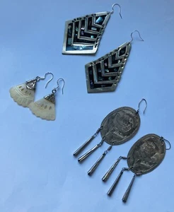 3 pairs of Vintage Silver Dangle Earrings - Cool Mid 80's Boho style - Picture 1 of 16