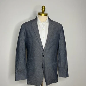 Wallin & Bros Blazer Mens Solid Linen Wool Blue 44L - Picture 1 of 13